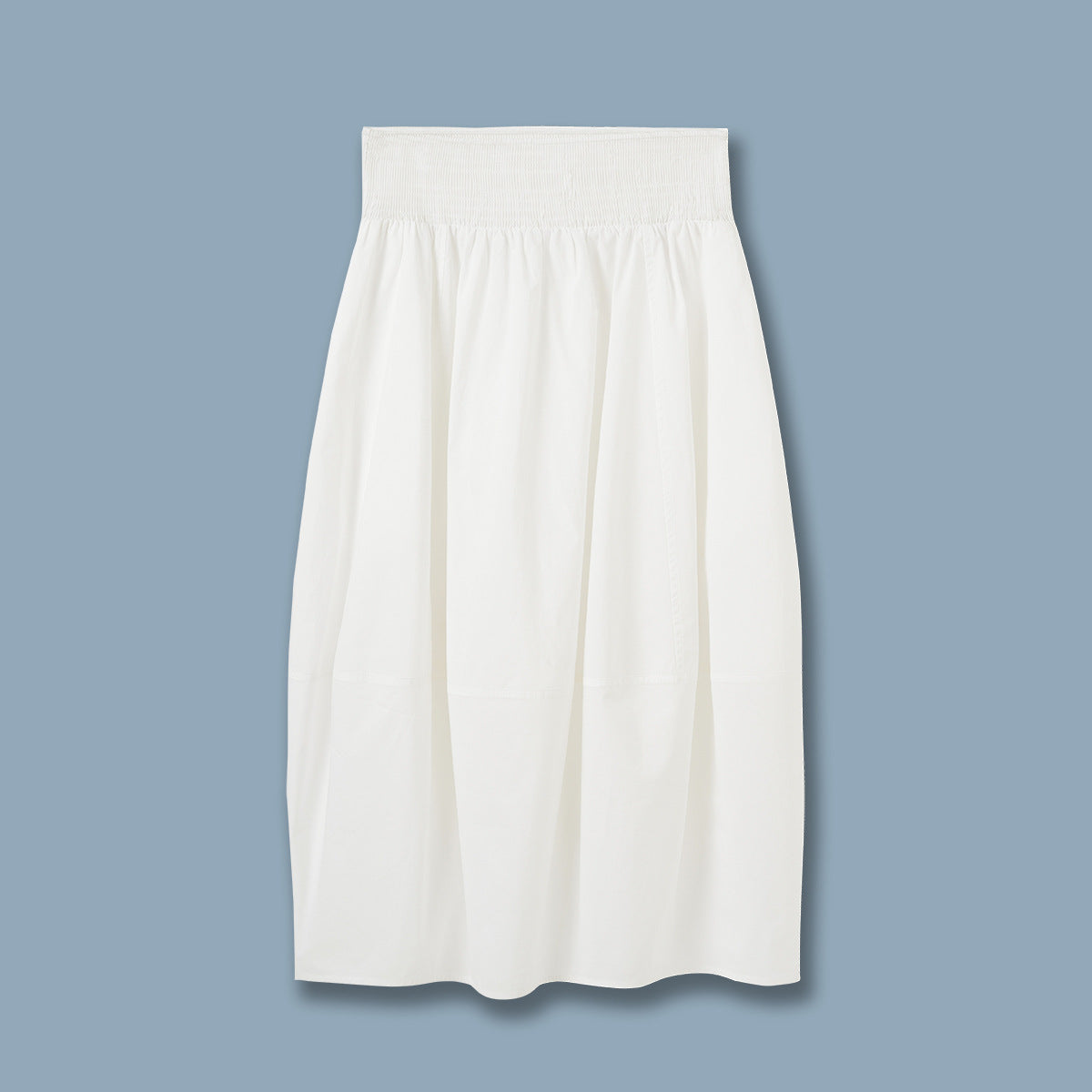 Minimalist High Waist White A-Line Midi Skirt – Elastic Waist Cotton Blend Skirt for Women (S-XL)