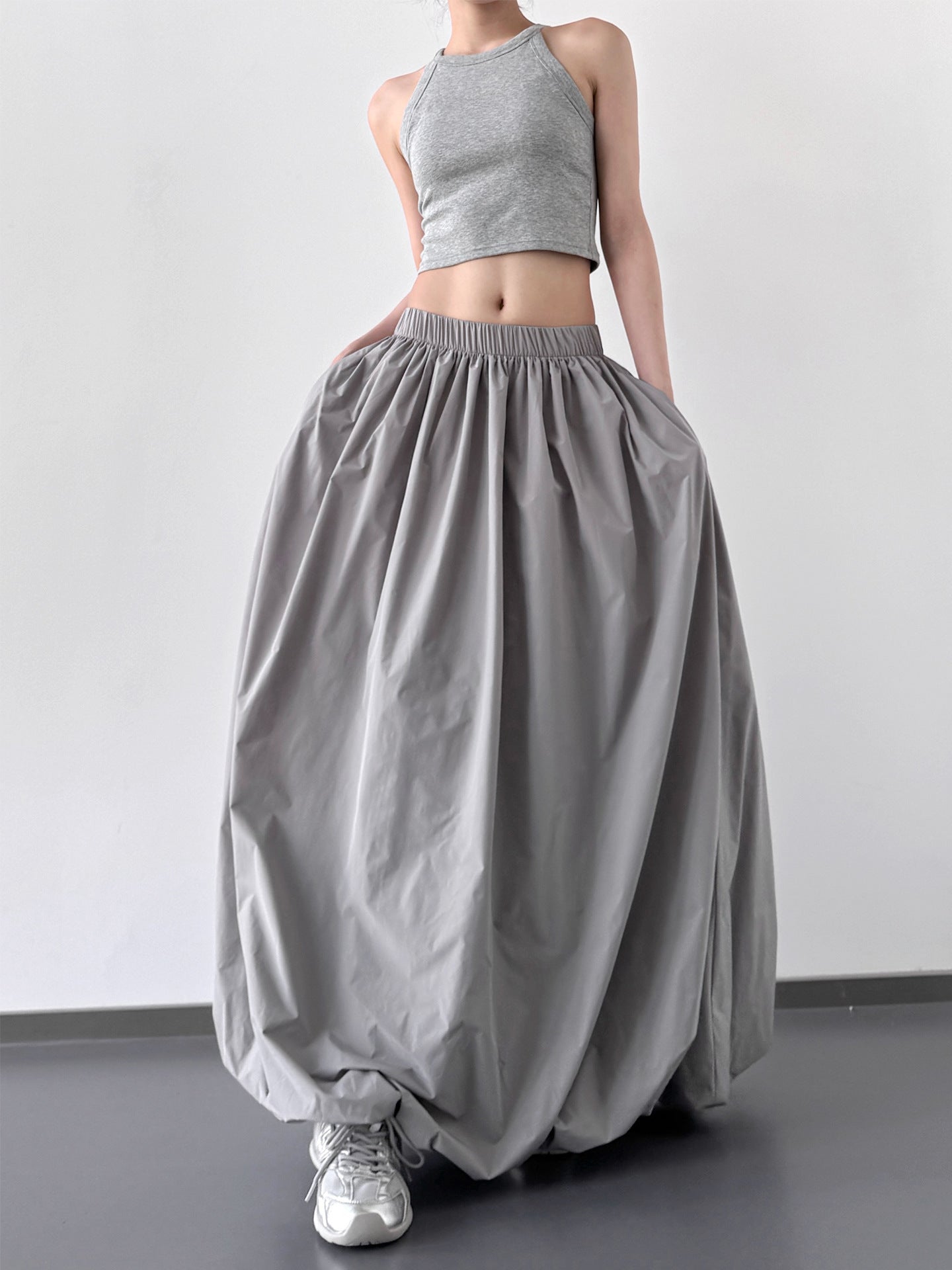 Minimalist High - Waisted Balloon Midi Skirt, Oversized A - Line Swing Skirt, Draped Flattering Mid - Length Skirt (Sizes S - XL)