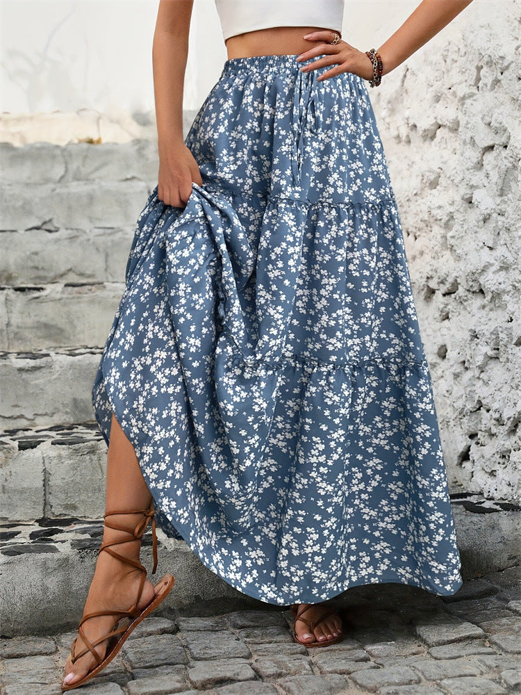 Floral High-Waisted Midi Skirt for Women – Lightweight Chiffon A-Line Design | Elastic Waist | Sizes S–XL | Summer Beach Style