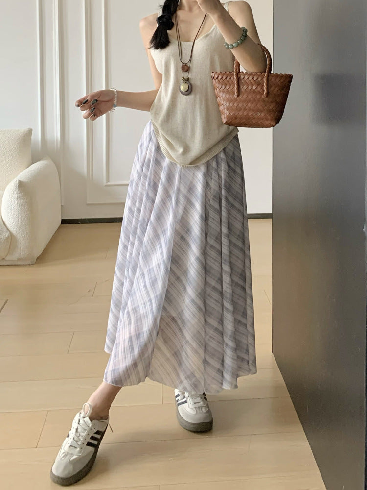 Elegant High Waist A-Line Midi Skirt for Women – Lightweight Summer Casual Skirt, Sizes S-XL