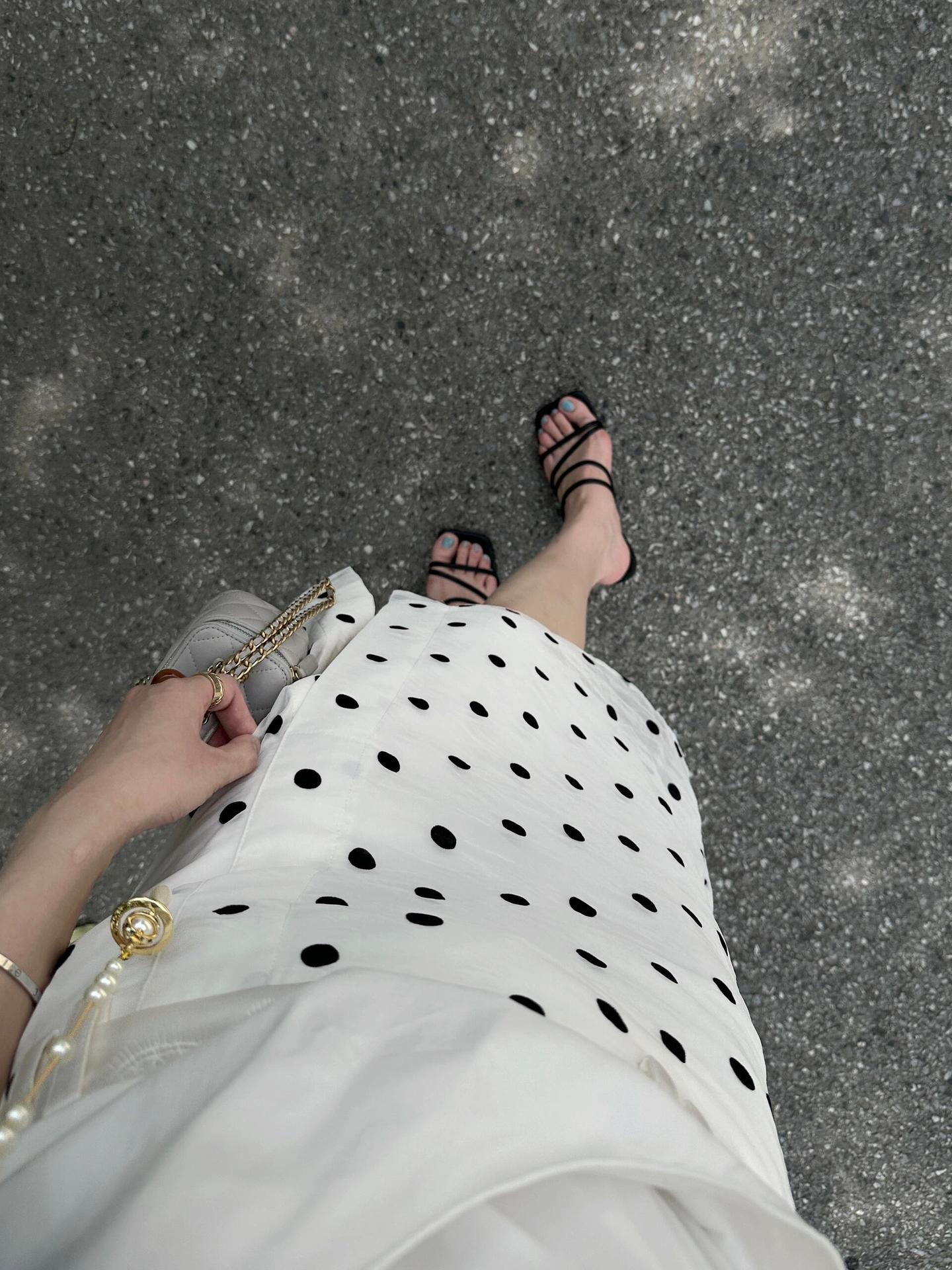 White Polka Dot High Waist Straight Midi Skirt – Retro Chic Office & Daily Skirt for Women (S–XL)