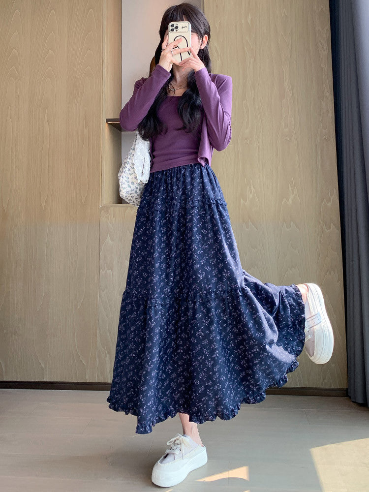 Ditsy Floral High - Waisted Midi Skirt - Sweet Tiered Swing Skirt for All Seasons (Sizes S - XL)