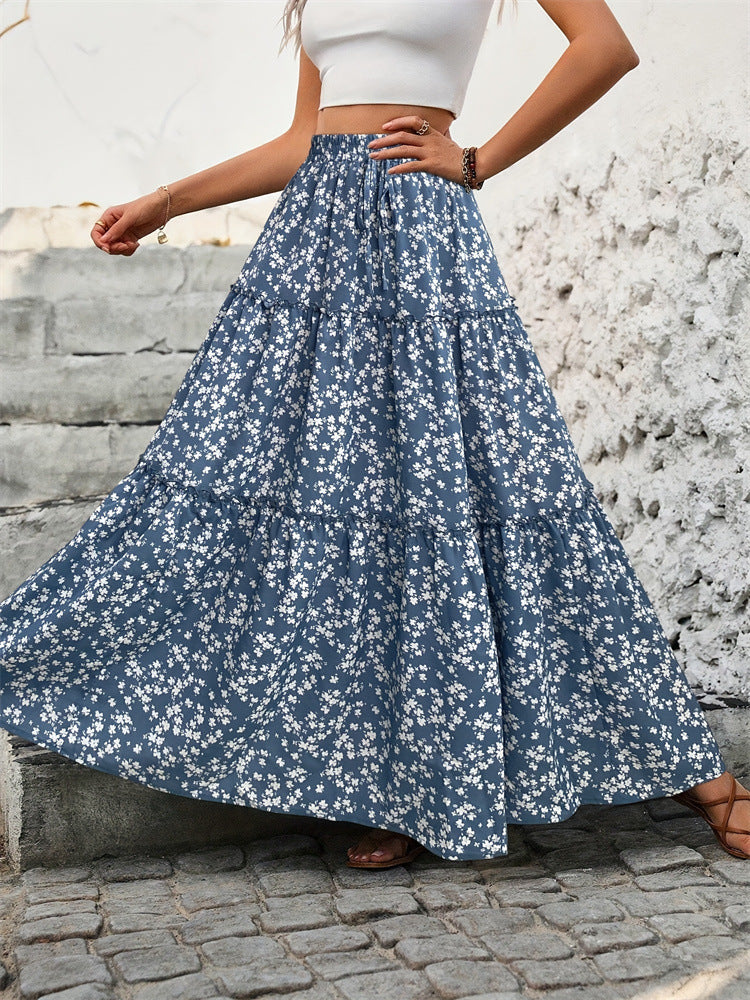 Floral High-Waisted Midi Skirt for Women – Lightweight Chiffon A-Line Design | Elastic Waist | Sizes S–XL | Summer Beach Style