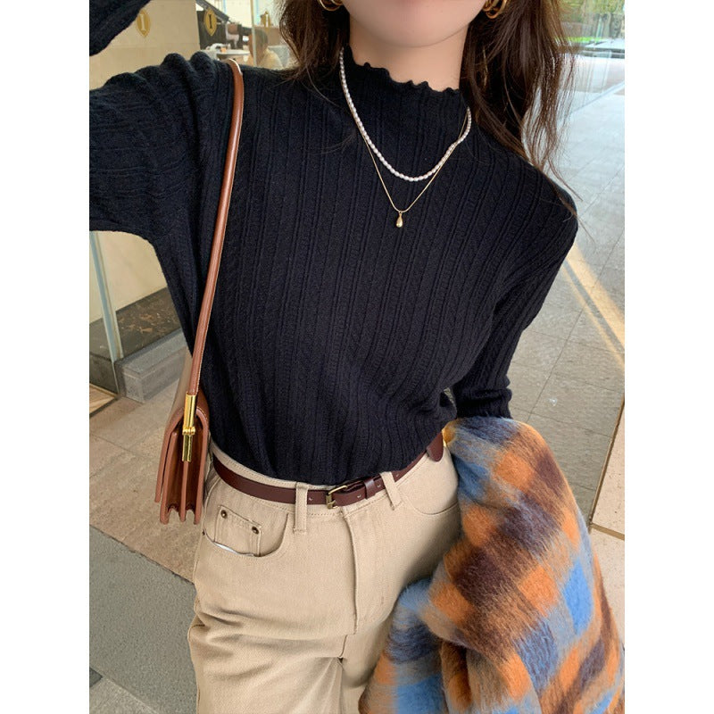 Elegant Ruffled High-Neck Knit Sweater - Simple, Stylish & Warm for All Seasons
