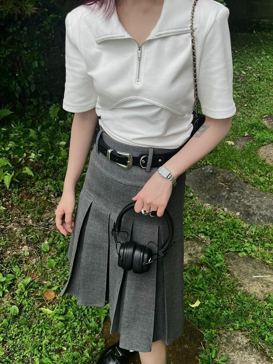 Dark Gray Pleated High Waist Midi Skirt – A-Line Academic Style Skater Skirt for Women (S–XL)