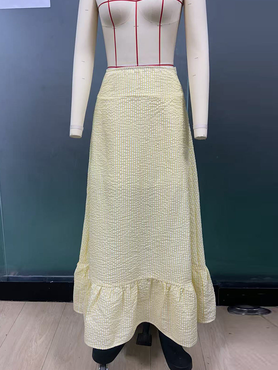 Light Yellow High Waist Tiered Ruffle Midi Skirt – Beach Holiday Flowing Skirt for Women (S–XL)