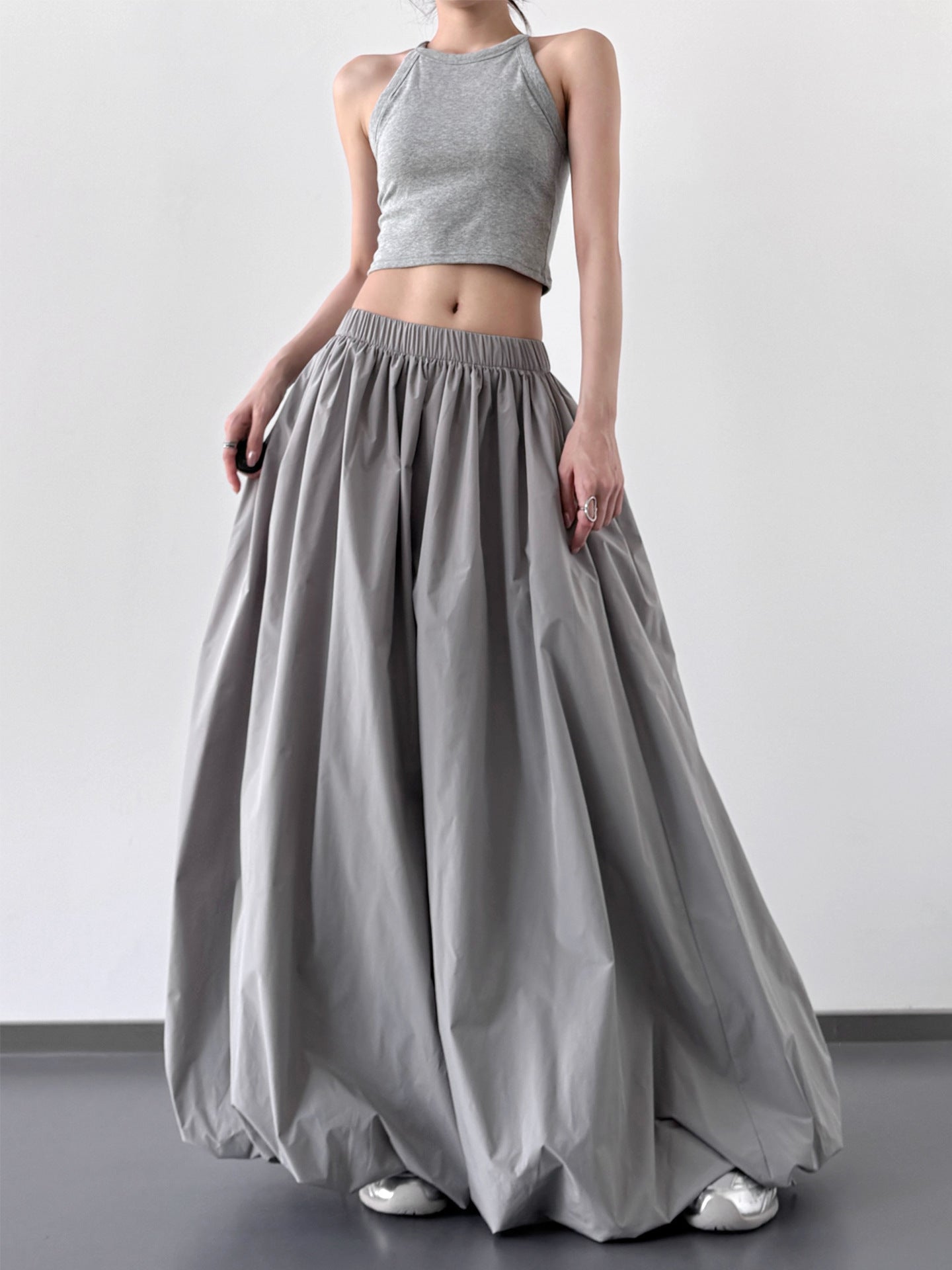 Minimalist High - Waisted Balloon Midi Skirt, Oversized A - Line Swing Skirt, Draped Flattering Mid - Length Skirt (Sizes S - XL)