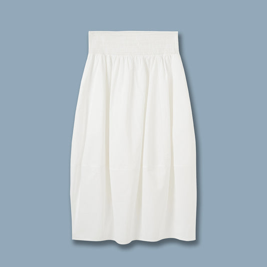 Minimalist High Waist White A-Line Midi Skirt – Elastic Waist Cotton Blend Skirt for Women (S-XL)