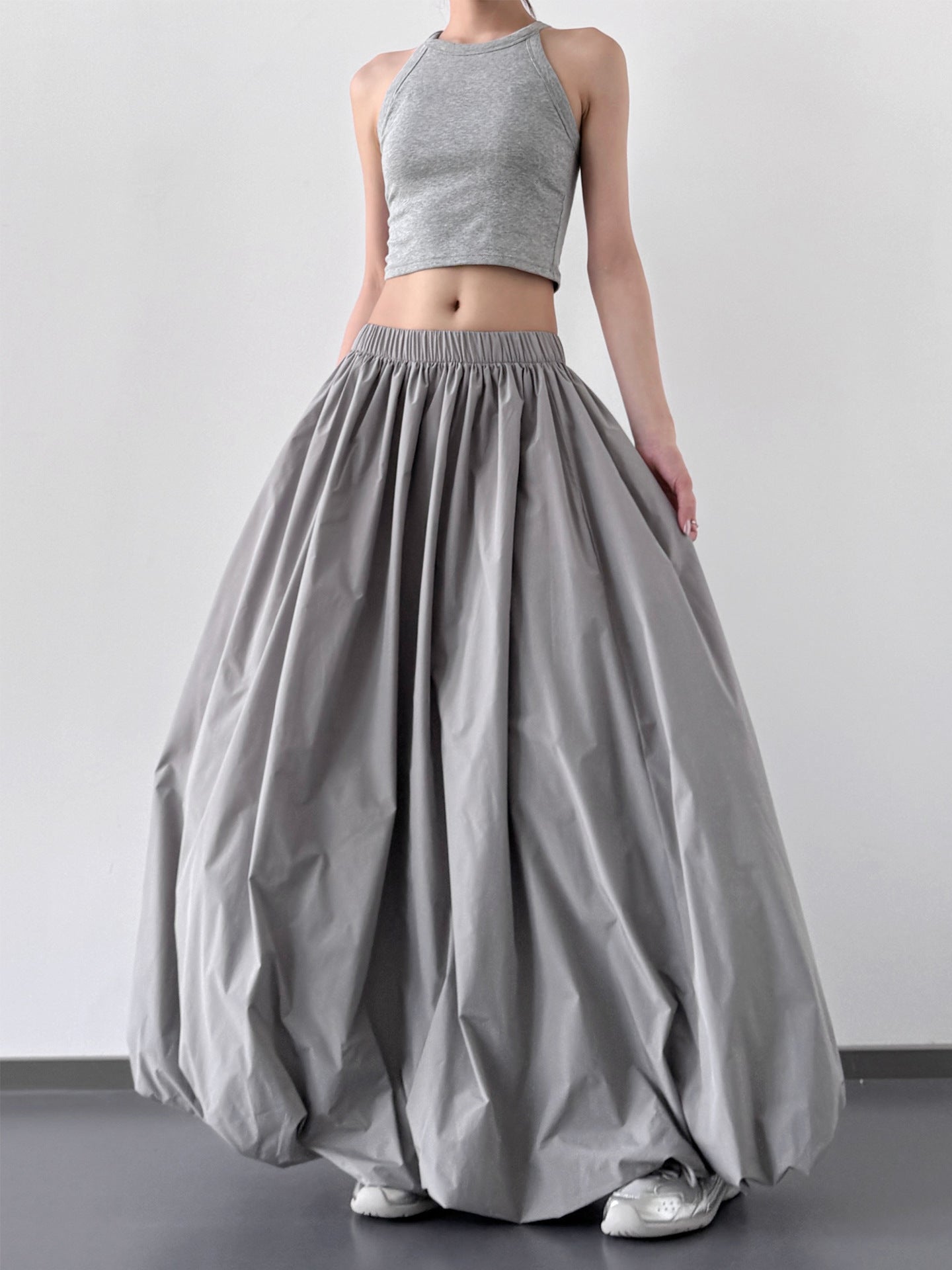 Minimalist High - Waisted Balloon Midi Skirt, Oversized A - Line Swing Skirt, Draped Flattering Mid - Length Skirt (Sizes S - XL)