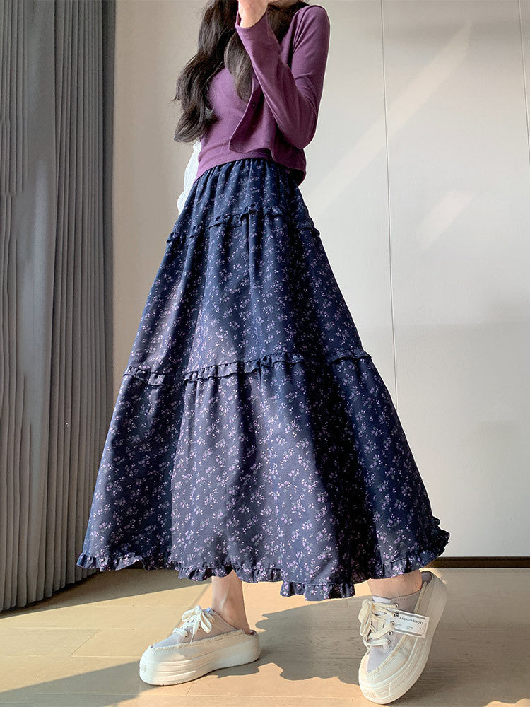 Ditsy Floral High - Waisted Midi Skirt - Sweet Tiered Swing Skirt for All Seasons (Sizes S - XL)