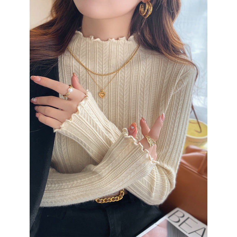 Elegant Ruffled High-Neck Knit Sweater - Simple, Stylish & Warm for All Seasons