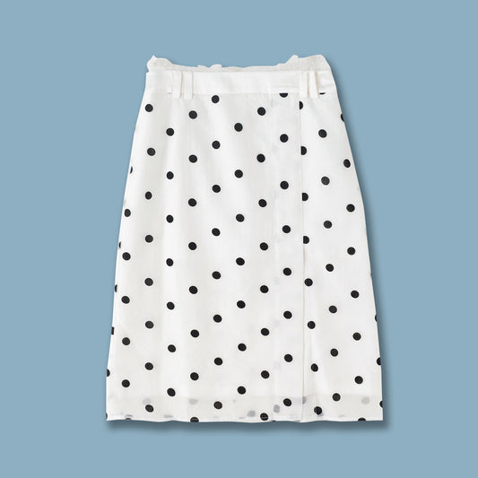 White Polka Dot High Waist Straight Midi Skirt – Retro Chic Office & Daily Skirt for Women (S–XL)