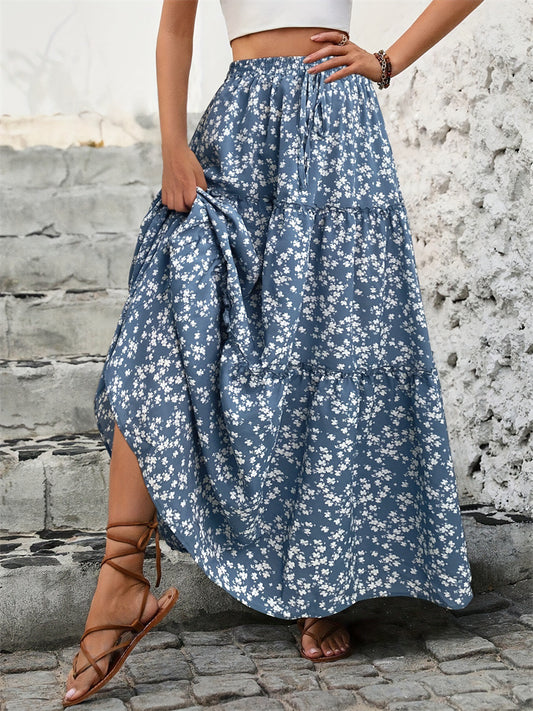 Floral High-Waisted Midi Skirt for Women – Lightweight Chiffon A-Line Design | Elastic Waist | Sizes S–XL | Summer Beach Style
