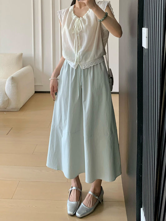 Light Green High Waist A-Line Midi Skirt – Minimalist Elegant Style Skirt for Women (S–XL)