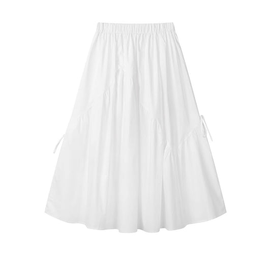 White High Waist Pleated A-Line Midi Skirt – Adjustable Gathered Detail Skirt for Women (S–XL)
