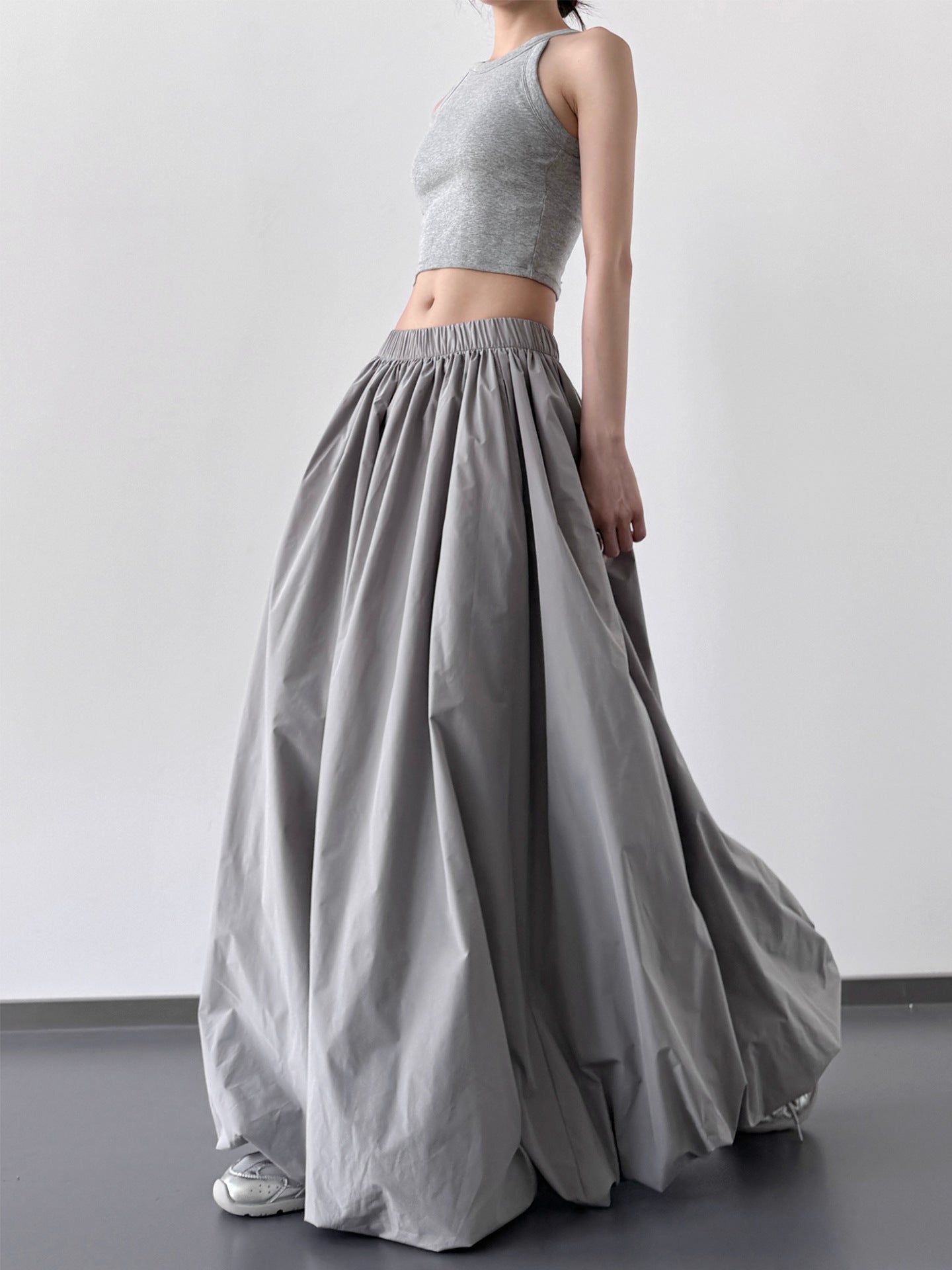 Minimalist High - Waisted Balloon Midi Skirt, Oversized A - Line Swing Skirt, Draped Flattering Mid - Length Skirt (Sizes S - XL)