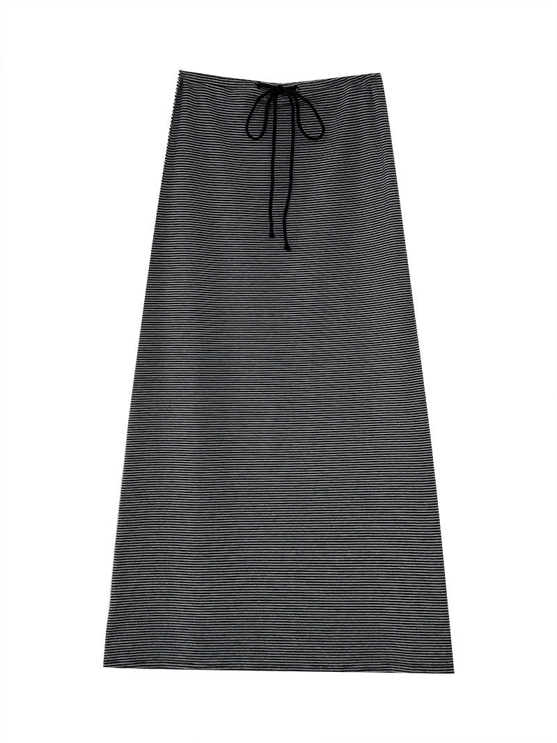 Classic Striped Drawstring Midi Skirt, Minimalist Straight - Cut Mid - Length Skirt, Versatile for Work & Leisure (Sizes S - XL)
