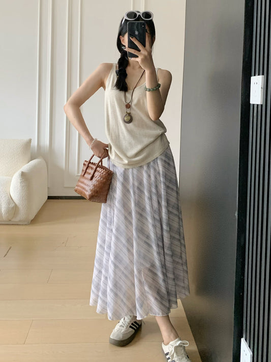 Elegant High Waist A-Line Midi Skirt for Women – Lightweight Summer Casual Skirt, Sizes S-XL
