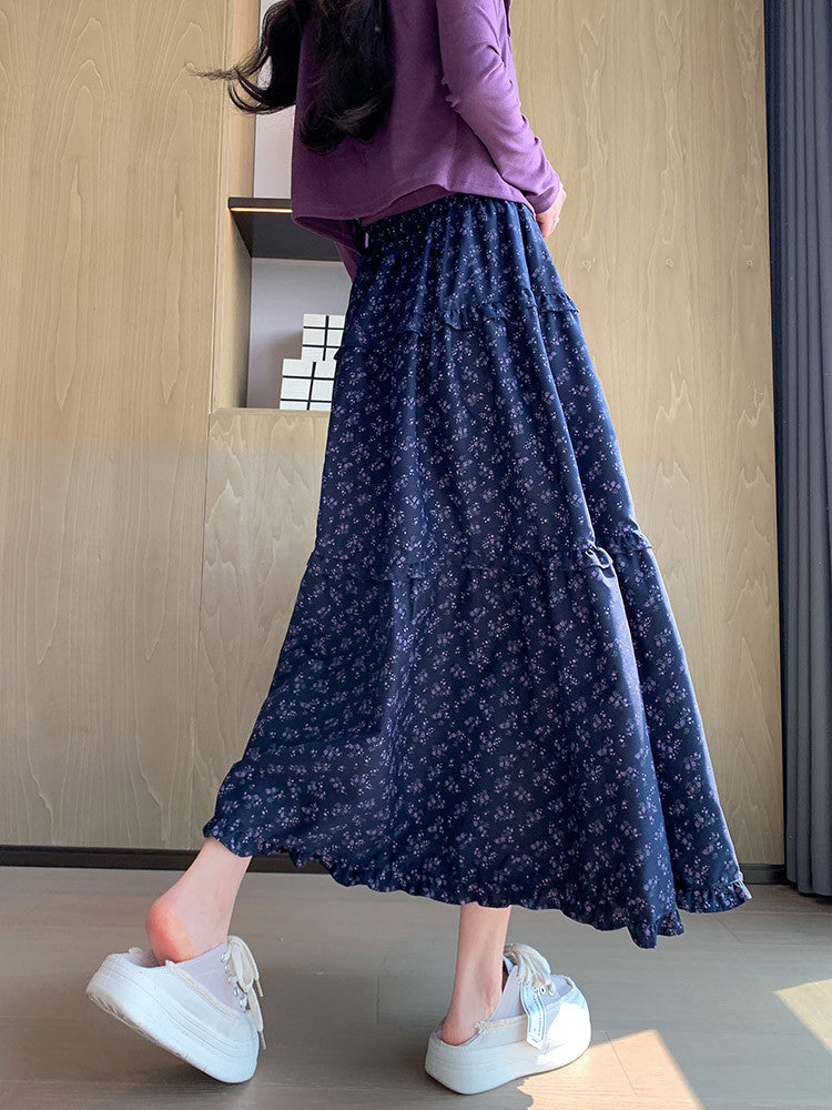 Ditsy Floral High - Waisted Midi Skirt - Sweet Tiered Swing Skirt for All Seasons (Sizes S - XL)