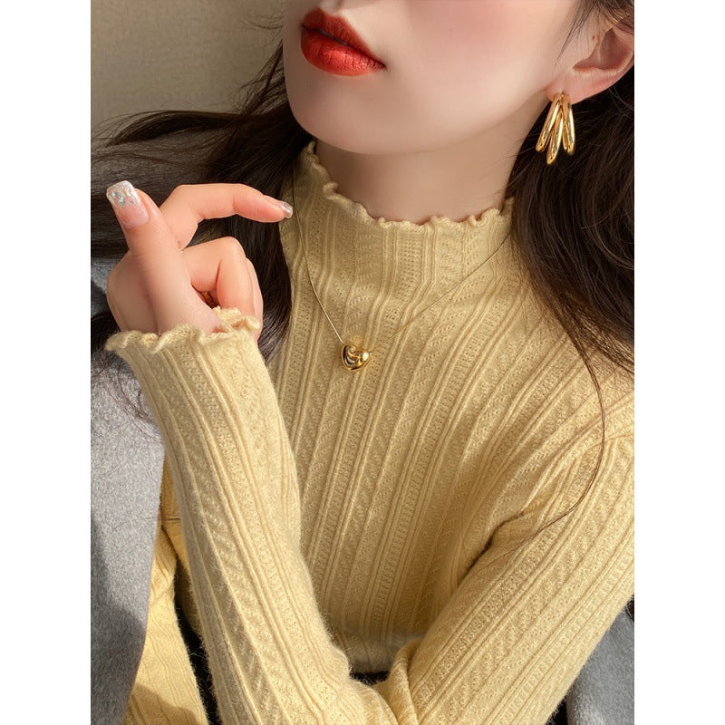 Elegant Ruffled High-Neck Knit Sweater - Simple, Stylish & Warm for All Seasons