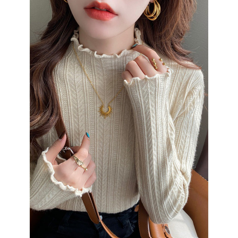 Elegant Ruffled High-Neck Knit Sweater - Simple, Stylish & Warm for All Seasons
