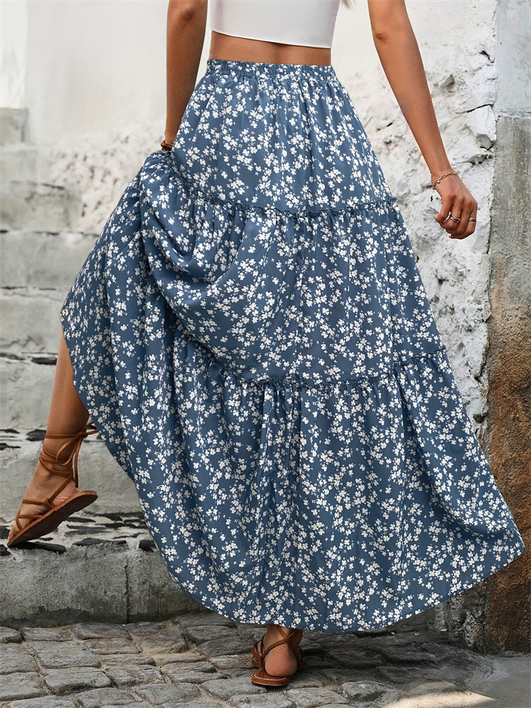 Floral High-Waisted Midi Skirt for Women – Lightweight Chiffon A-Line Design | Elastic Waist | Sizes S–XL | Summer Beach Style
