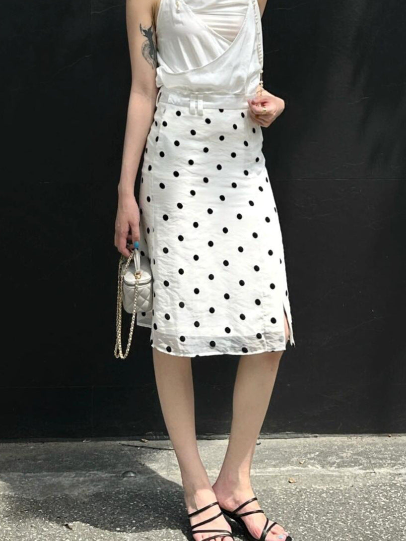 White Polka Dot High Waist Straight Midi Skirt – Retro Chic Office & Daily Skirt for Women (S–XL)