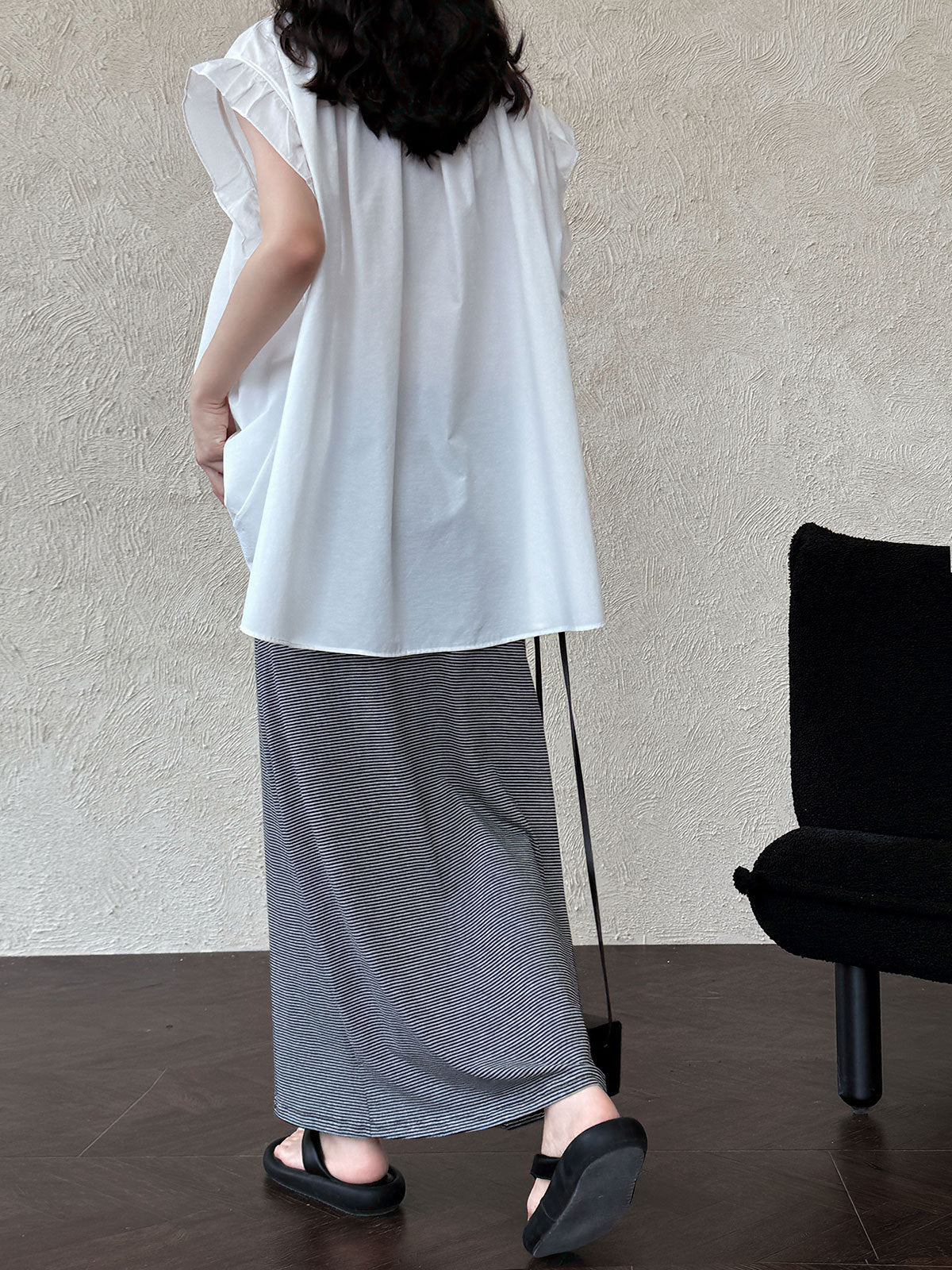Classic Striped Drawstring Midi Skirt, Minimalist Straight - Cut Mid - Length Skirt, Versatile for Work & Leisure (Sizes S - XL)