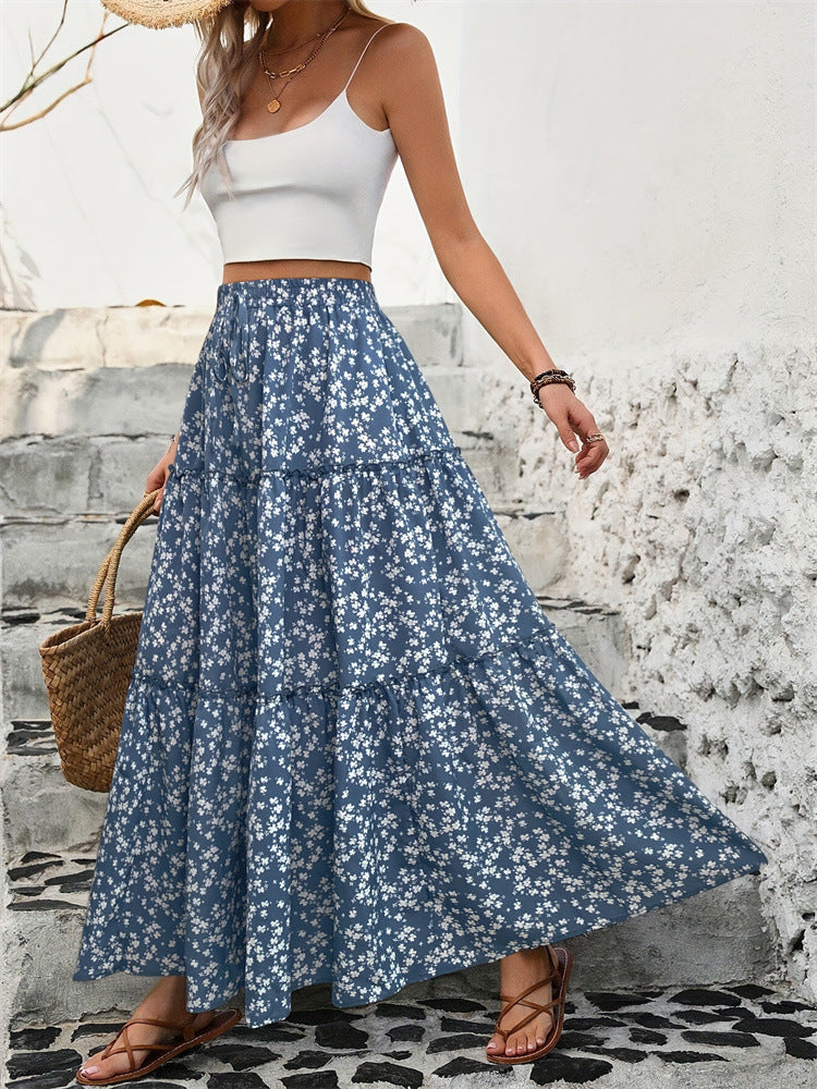 Floral High-Waisted Midi Skirt for Women – Lightweight Chiffon A-Line Design | Elastic Waist | Sizes S–XL | Summer Beach Style